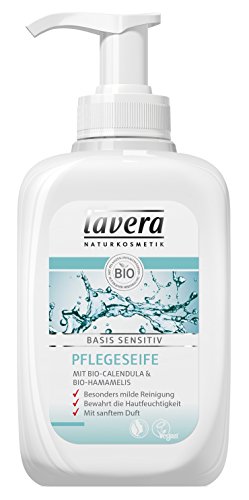 lavera Pflegeseife basis sensitiv Bio Calendula ∙ Milde Reinigung ∙ vegan ✔ Bio Pflanzenwirkstoffe ✔ Naturkosmetik ✔ Natural & innovative ✔ Hand Seife 4er Pack (4 x 300 ml)