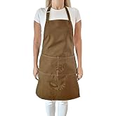 Kitchen Apron Waterproof Chef Apron Barista Apron with 2 Wide Pockets Brown