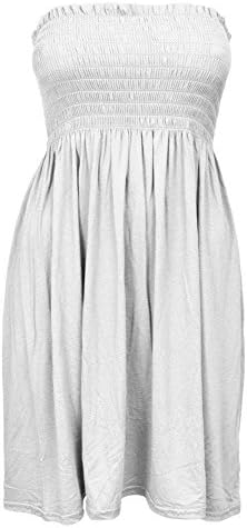 Women's Strapless Boobtube Bandeau Sheering Gather Dress (UK 8-10) White