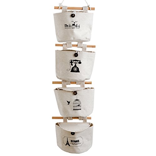 Preisvergleich Produktbild DXP Baumwollbeutel Hängeaufbewahrung 4 Fächer Wand Hängenden Beutel Hängeorganizer Wand Utensilo Wandaufbewahrung Tasche Organizer JBGD05