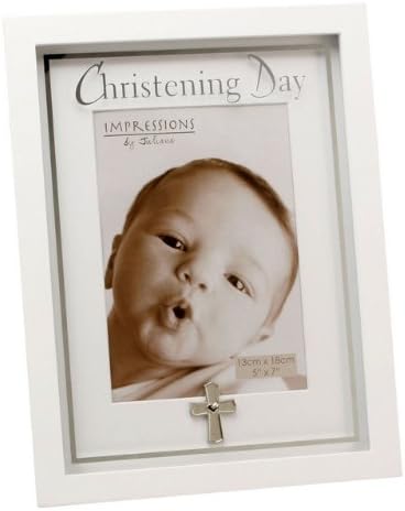 Wooden 5" x 7" Christening Photo Frame with Mirror Print & Cross Icon FW929B
