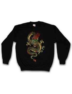 CHINESE DRAGON SWEATSHIRT – Drago Fantasy Tattoo Monster Japanese Asia Medieval Larp Monster Dungeons Knight Oldschhool...