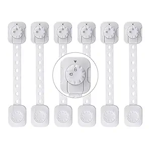 SPY KIDS Child Safety Locks Latches for Drawers Cupboard Cabinet Fridge Door Toilet Seat and Dustbin |Strong Adhesive 3M Tape |Pack of 6Pcs|White Color |8.6 Inches