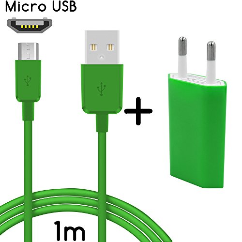 Original THESMARTGUARD 2in1-Set mit Microsoft Lumia 640 XL Netzteil Ladegerät und Microsoft Lumia 640 XL Ladekabel (1 Meter / 1m) / Datenkabel / Kabel in grün - NEU mit überarbeiteter Ladegeschwindigkeit!