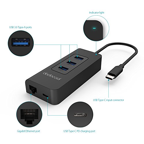 [Ultra dünn und leicht]dodocool USB C Transfer USB A 3.0 Hub RJ45 10/100/1000 Mbit USB C Power Delivery PD 2.0 für Apple neue MacBook/MacBook Pro - 3