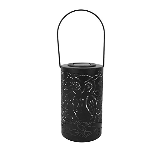 Preisvergleich Produktbild LEDMOMO Solar Laterne Retro-wasserdichte LED-Gartenleuchten zum Aufhängen und Bodennutzung (Zylindrische Owl Light, schwarz)