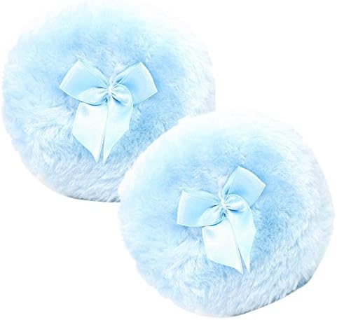 Ssowun Fletion 2 PCS Ultra Soft Plush Baby Fluffy Powder Puff Comfortable Toddler Body Dusting Powder Puffs Talcum Powders Puff with Cute Bowknot - 3.9" Diameter (Blue)