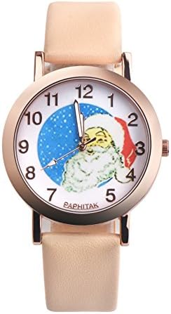 Snow Islan PAPHITAK 2017 Christmas Elderly Pattern Watches Hot Womens Leather Analog Quartz Watch Christmas Gifts relogios feminino saat (Rice Brown)