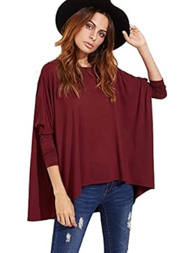 Romwe Damen Übergroß Locker Langarmshirt mit Fledermausärmel Oversized Oberteil Shirt