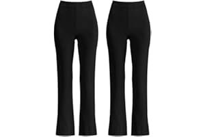 L S U Pack of 2 Girls Pull Up School Trousers Elasticated Waist Bootleg Stretchy Comfortable Ribbed Trousers