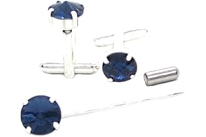 FASHIONITALIAN Spilla per cravatta e gemelli da camicia con cristalli blu rotondi per abito da sposo e cerimonia made in Italy