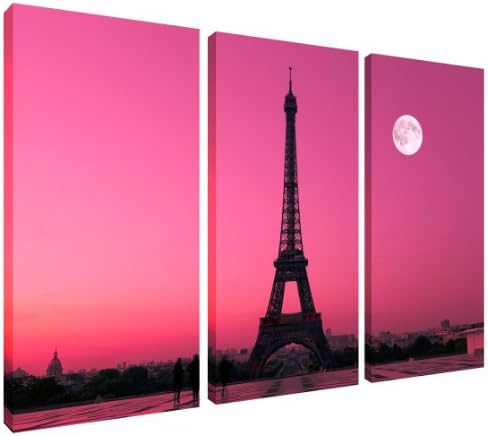 Canvas Picture Eiffel Tower - 3 Panel Split Set stretched and mounted around three 10 x 20 inch (25cm x 51cm) wooden frames by Pixel Zone