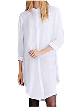 StyleDome Damen Asymmetrisch Langarm Boho Longshirt Tunika Casual Lose Hemdkleid