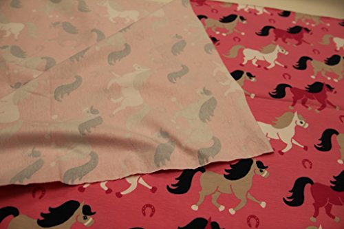 Stoff / Kinder/ Meterware / ab 25cm / beste Jersey-Qualität / Jersey Pferde Hufeisen pink auf rosa - 4