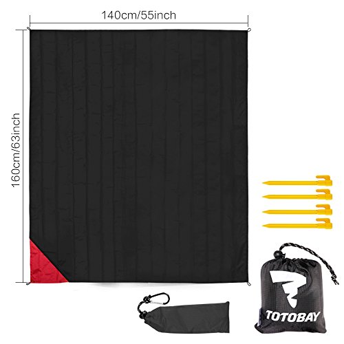 Outdoor Decke Strandmatte Picknickdecke mit Tasche 4 Bodennägel Doppelt PU-Beschichtung leicht, wasserdicht für Picknick, Camping, Reisen, Wandern (Schwarz) - 2