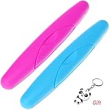 SUMAJU Toothbrush Case, 2 Pieces Portable Travel Hiking Camping Waterproof No-Leak Toothbrush Holder Case Cover with Lid (Blue+Rose Red)