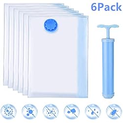 GOSAVE Sacs de Rangement sous Vide, 6 Pack(60x80cm) Sacs de Stockage sous Vide avec Pompe pour Voyage, Sac de Compression Voyages Réutilisables pour Vêtements, Couettes, Literie, Oreillers
