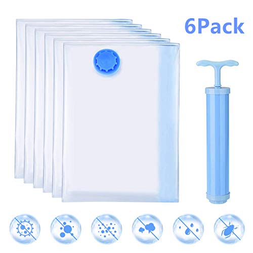 GOSAVE Sacs de Rangement sous Vide, 6 Pack（60x80cm） Sacs de Stockage sous Vide avec Pompe pour Voyage, Sac de Compression Voyages Réutilisables pour Vêtements, Couettes, Literie, Oreillers
