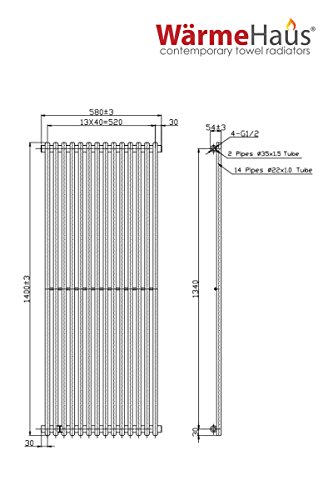 Designheizkörper Designer Heizung Vertikal 1400x580mm Weiß - 7
