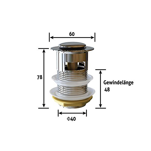 ABLAUFGARNITUR ABLAUF VENTIL PUSH OPEN POP UP MIT ÜBERLAUF P1 - 4