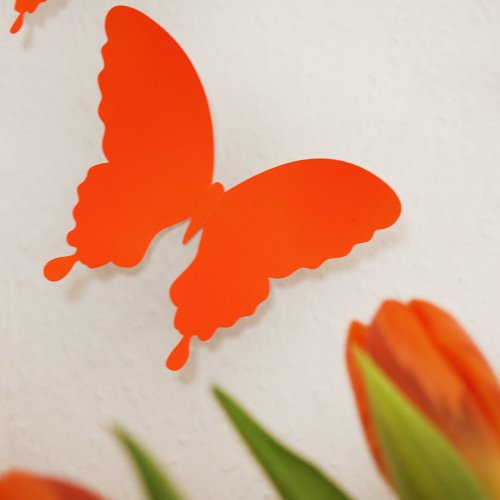 Wandkings „Schmetterlinge im 3D-Style“ in NEON ORANGE zur Wanddekoration, 12 STÜCK im Set mit Klebepunkten zur Fixierung - 4