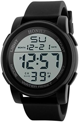 Men's Sport Watch Multifunctional Military Waterproof Simple Design Big Numbers Digital LCD Screen Casual Watch with Stopwatch Date Black Rubber Wrist Watch (Sport, Black 1)