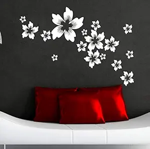 StickersYard Flowers Wall Sticker Color - White (Size 76 cm X 56 cm)