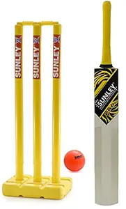 SUNLEY Cricket Set with Pro Popular Willow Cricket Bat Size 5 & 1 PVC Wicket Set & 1 Wind Ball (Age Group (8-12 Years))