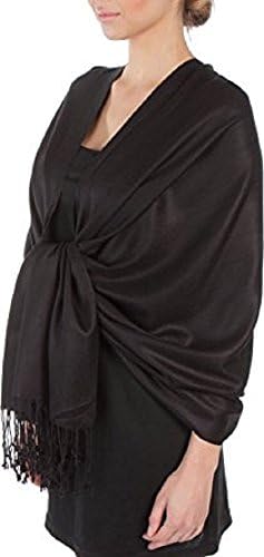 UK Stock Silky Soft Solid Pashmina Feel Shawl / Wrap / Stole Fast Delivery High Quality (Black)