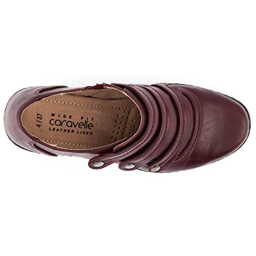 Ladies Caravelle Wide Fit Triple Strap Burgundy Low Heel Shoes Size 6