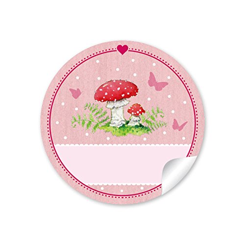 GESCHENKTÜTEN SET: 24 weiße Papiertüten / Wundertüte/ Papiertüten (17 x 26cm) + 24 selbstklebende gemischte Papieraufkleber „GLÜCKSPILZ“ in rosa mit illustiertem Fliegenpilz und Freitextfeld für Namen der Gäste • Für ein Mädchen / Junge zum Kindergeburtstag als Gastgeschenk • Für viele weitere Anlässe: Hochzeit, Geburtstag, zum „Glück wünschen“, zum Schulanfang, Kindergarten,Taufe, Geburt, bestandene Prüfungen u.v.m. • Sticker / Geschenk-Aufkleber / Etiketten (Format 4 cm, rund, matt) - 2