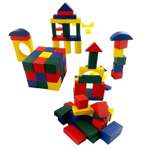 Wooden Blocks - 100 Pieces Assorted Coloured Wooden Blocks For Kids by Gamez Galore