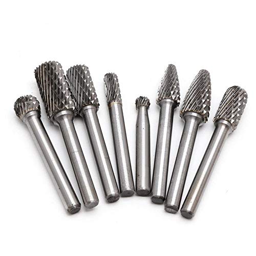 Grinder Bit Tungsten Carbide Burr Shank Bit, 1/4" Rotary Cutter Files CNC Engraving Set for Woodworking Drilling Metal Carving Engraving Polishing 6mm 8pc