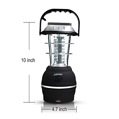 AGPtek Solar-Camping-Licht, 5 Modi, Hand-Kurbel-Dynamo, Solarleuchte, 36-LED-Laterne, Wiederaufladbares Camping-Licht, für Notfall / Arbeit, sehr hell – wasserdichte Laterne – USB-Aufladung – Für Camping / Wandern / Notfälle / Wirbelstürme / Stromausfälle - 2