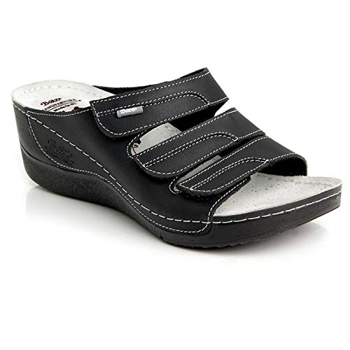 Batz Olga Sandalias Zuecos Zapatillas Zapatos de Cuero Mujer, Negro, EU 37