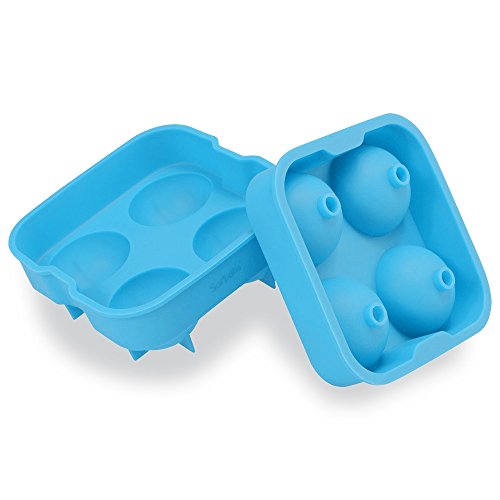 Fenrad® Silikon Eis-Maker Ice Ball Mold mit 4 X 4.5cm Durchmesser Eiswürfelform Eisform Eiskugel Eiskugelformer für Whiskey, Cocktail, Saft, Soda, Alkohol – Blau - 2