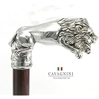 CAVAGNINI Walking Sticks and Canes Gift Custom. in Color (Black/Brown), Lenght (until 38 inches), Rubber Tips/Ferrules, Engrave. Lion Handle Pewter Wooden Elegance for Women or Men. From Italy