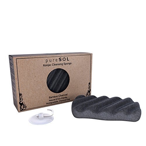 pureSOL Konjac Sponge - Activated Charcoal - Body Sponge - Gentle Exfoliating Sponge, Deep Cleansing, Improved Skin Texture - Konjac Body Or Facial Cleansing Sponge - Natural Beauty Products
