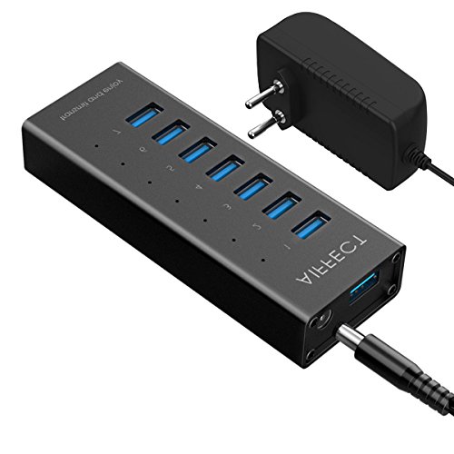 AIFFECT 7 Port USB 3.0 Super-Speed Lade Hub mit Netzteil, BC 1.2 Aufladung- Schwarz
