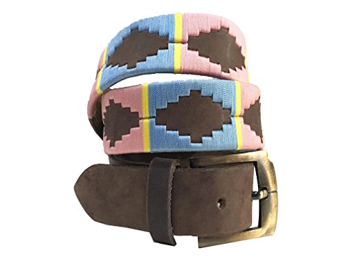 Carlos Diaz Mens Womens Unisex Argentinian Brown Leather Embroidered Polo Belt (90 cm/ 34-36 Inches)