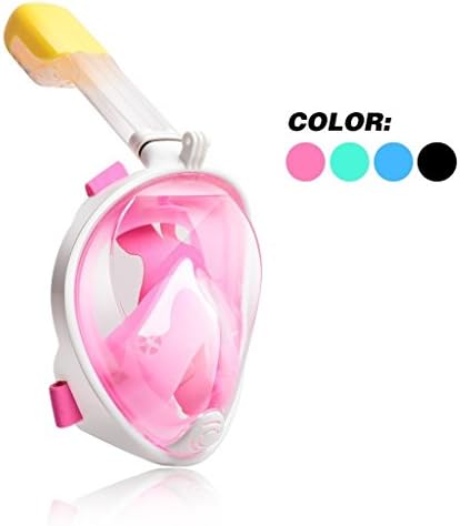 Snorkel Mask,Diving Snorkeling Mask with Gopro Mount 180° Full Face Panoramic View Anti-Fog Anti-Leak with longer Snorkeling Tube Dry Snorkeling Scuba Dive Equipment Safety for Adults Youth Kids (Pink, L/XL)