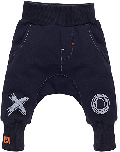Pinokio - Xavier - Pantalones de bebé 100% algodón Azul Oscuro y Negro Pantalones de chándal Pantalones Harem Pantimedias Bloomers Cintura elástica Unisex 62 68 74 80 86 92 98 (62 cm, Azul Marino)