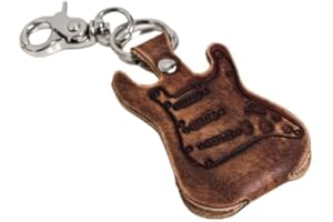 ends cuoio Porta Plettro a Forma di Chitarra Fender, Custodia per Plettro in Vero Cuoio con Moschettone, Accessori per Musicisti - 100% Made in Italy (Marrone)