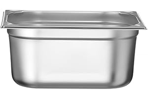 HENDI Recipiente GN 1/2 de Acero Inoxidable, Esquinas Reforzadas, Resistente -40° a 250°C, Contenedor apto para Hornos, Congeladores, Baño María y Calientaplatos, 9,5 L, 325x265x(H) 150mm