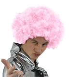  6 x de color rosa claro tamaño grande FUNKY de pelo rizado AFRO peluca de pelo de 2133,6 cm S vestido de payaso de circo para hombre traje de neopreno para mujer U DISCO...