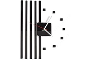 FLEXISTYLE Nowoczesny zegar ścienny 3D DIY Points czarny, do salonu, sypialni, nowoczesny, duży, bez odgłosów tykania