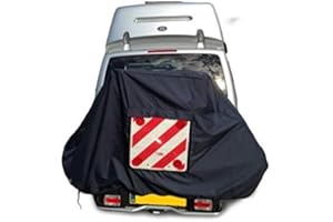 BAGS AND COVERS DIRECT LTD Motor home/Caravan 2 Bike Cover with Webbings For Tow Ball or A - Frame Mounted Style Bike Racks (Navy Blue With Clear Pocket & Hazard Board)