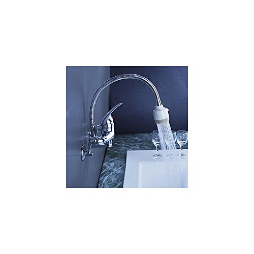 Homelava Messing Küchenarmatur mit flexiblem Auslauf Chrom Wandmontage - 5