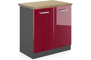 Vicco Szafka zlewu "R-Line", Bordowa Czerwień wysoki połysk/Antracyt, 80 cm , BP Dąb