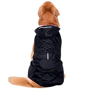 POPETPOP Chubasquero con Capucha para Perros Medianos y Grandes, Sudaderas Impermeable, Agujero para Arnés, Tira Reflectante, Bolsillos (Rojo, 3XL)